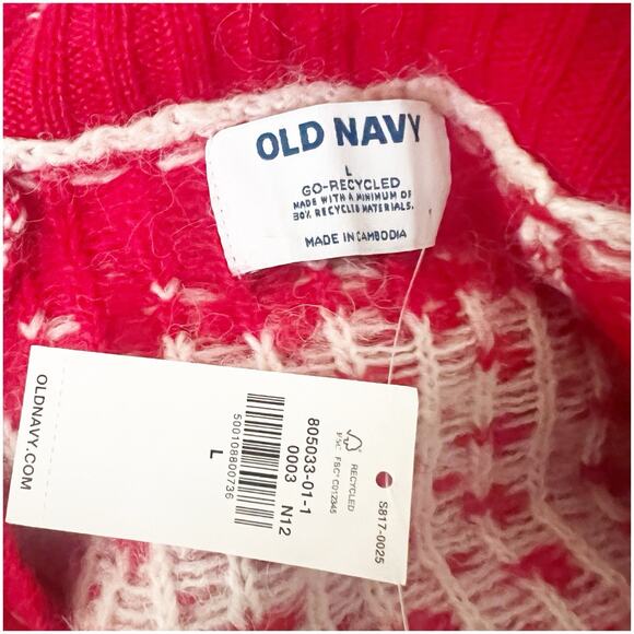 Old Navy NWT Women's Alpine Fair Isle Cardigan Sweater L Deer Trees Red White - Picture 10 of 12